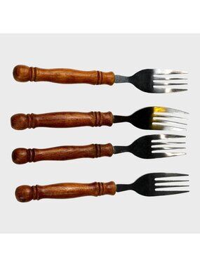 Vintage Old Homestead Wood Handle Stainless Steel Salad Fork Set 4 VGVC Rustic K